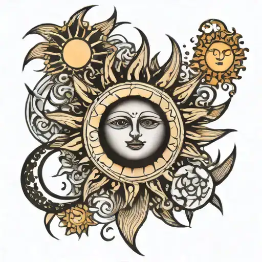 Sun Star And Moon Surrounded
