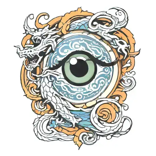 A 3 Color Liquid Marble Sleeve With A Dragons Eye Symbol Near The Top Of The Arm