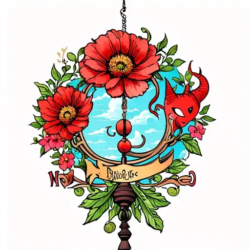 Flower Surrounding Weather Vane And Little Devil