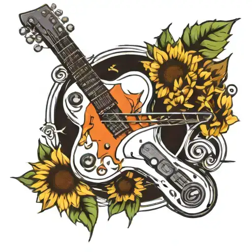 Electric Guitar And Sunflowers