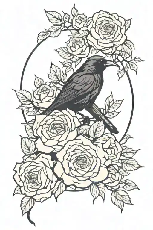 Azaleas Roses And A Raven