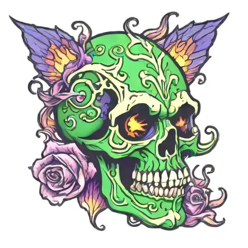 Green Skull In Purple Fire