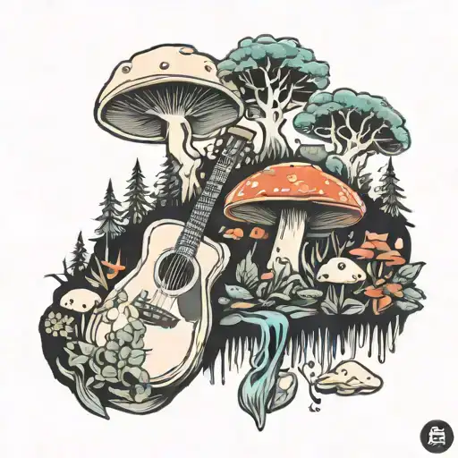 Guitar Forest Mushroom Forest Scene