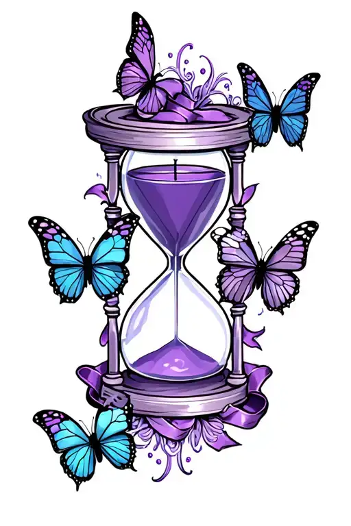 Purple Hourglass With Ribbon And Butterflies