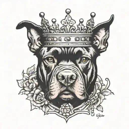 A Black Pitbull Face Wearing A Crown Looking Serious