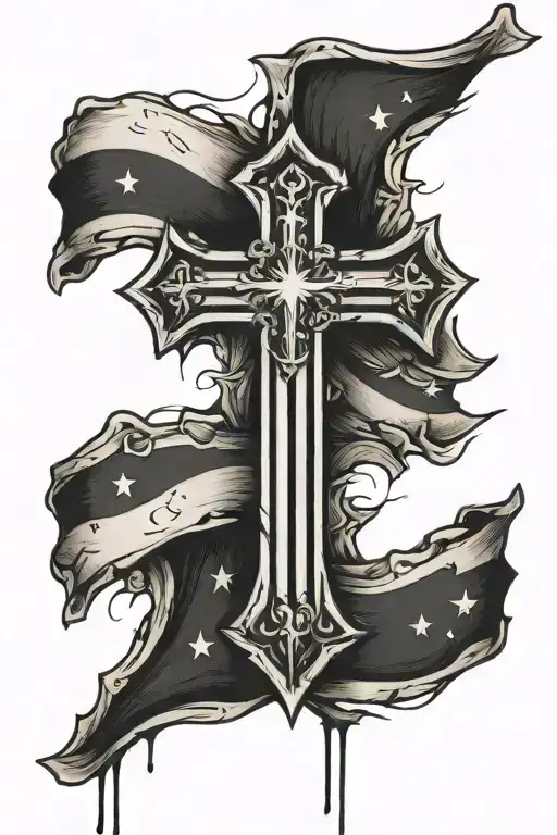 Black Cross With Weathered American Flag Background