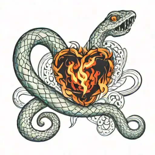 Create 3D Snakes On The Collarbones That Have Fire In Their Mouths And Form A Heart On The Neck