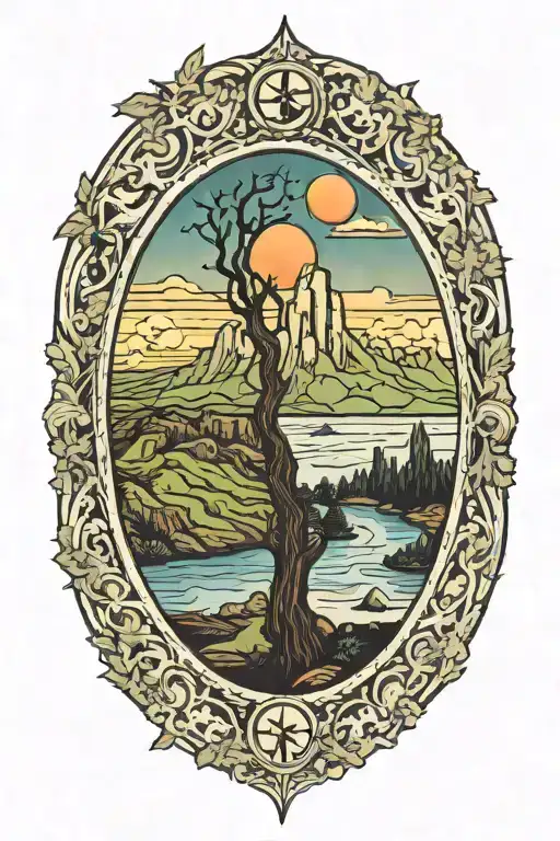 Tarot Card Containing A Landscape With A Cliff And A Sun