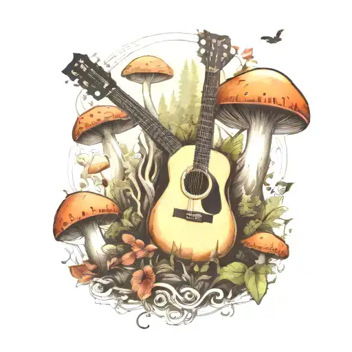 Guitar Mushroom Forest Scene
