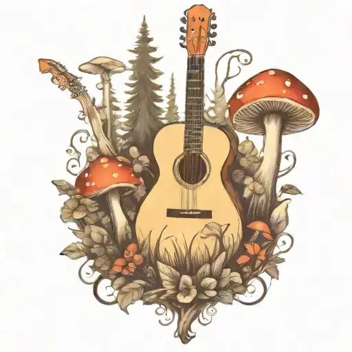 Guitar Mushroom Forest Scene