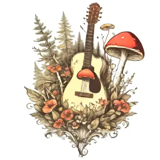 Guitar Mushroom Forest Scene