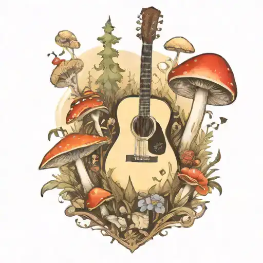 Guitar Mushroom Forest Scene