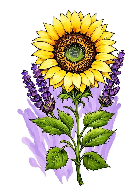 A Sunflower With Lavender