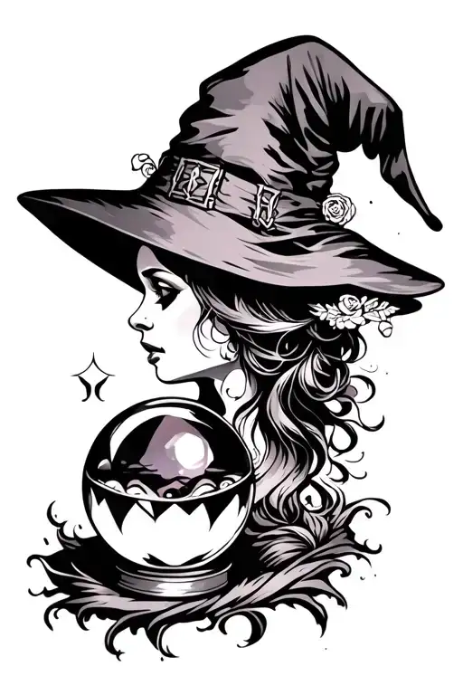 A Witch's Face In Profile With A Crystal Ball
