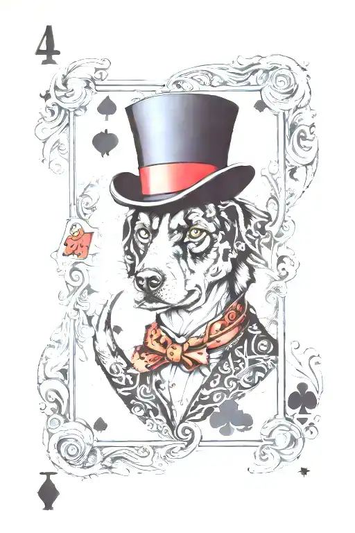 4 Ace Playing Cards Fanned Out With A Dog Wearing A Top Hat And Smoking