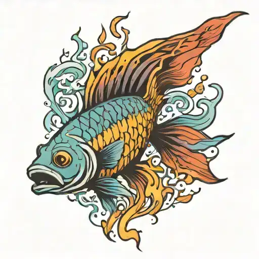 Fish Of Different Colors Swim In Fire