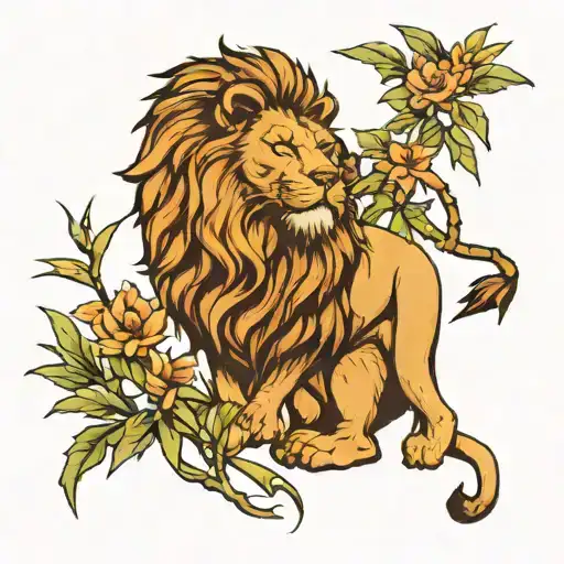 Lion Infront Of Bamboo