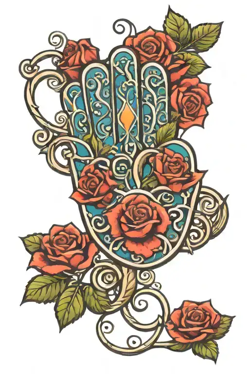 Amazing Hamsa Hand Holding A Rose Vine