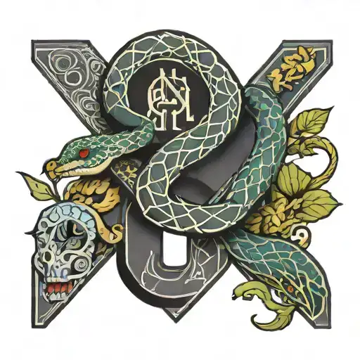 A Geometric Snake Design Incorporating The Word 'Nika' In Boxed Letters