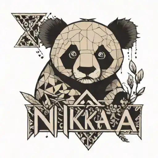 A Geometric Panda Design Incorporating The Word 'Nika' In Boxed Letters