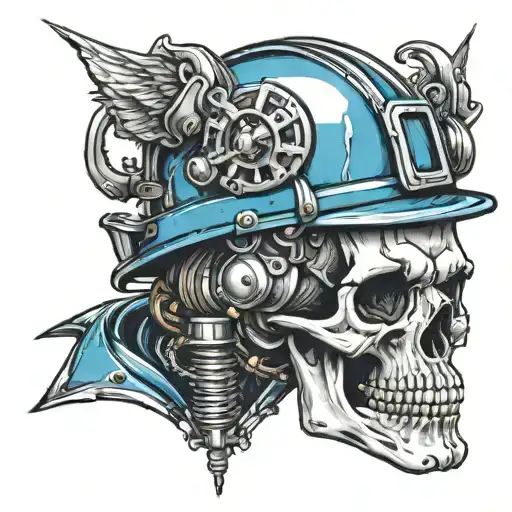 Blue Collar Skull Wearing Hard Hat