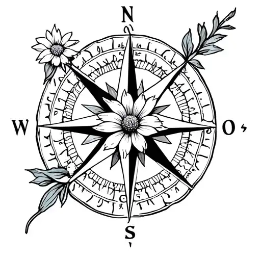 Nordic Compass Rose With A Edelweiss Flower In It