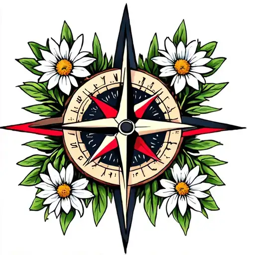 Nordic Compass Rose With Edelweiss