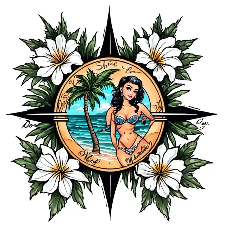 Palm Tree And Beach Pinup Wife