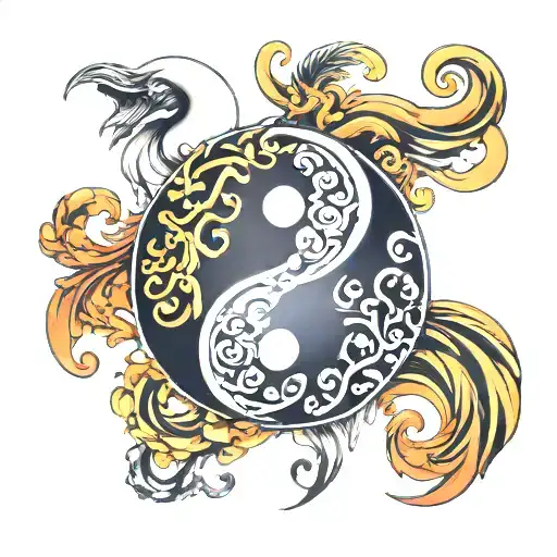 Yin Yang Symbol With Women And Man Symbol Intertwined