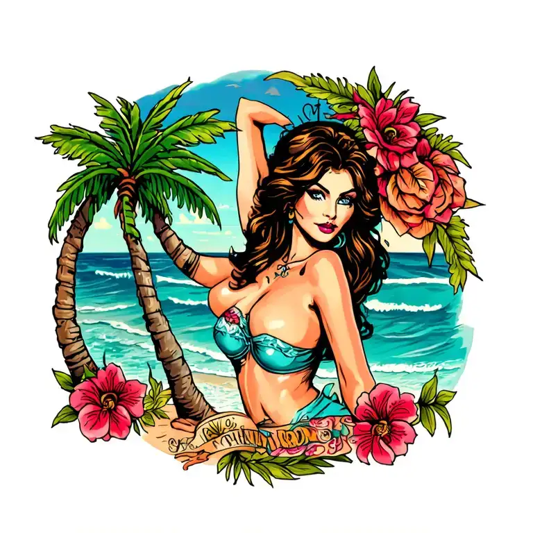Palm Tree And Beach Pinup Wife