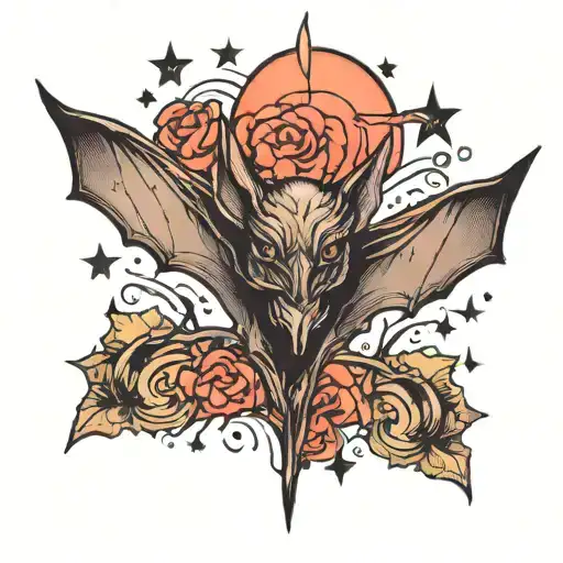 Bat Sm Vertical Tatoo With Stars
