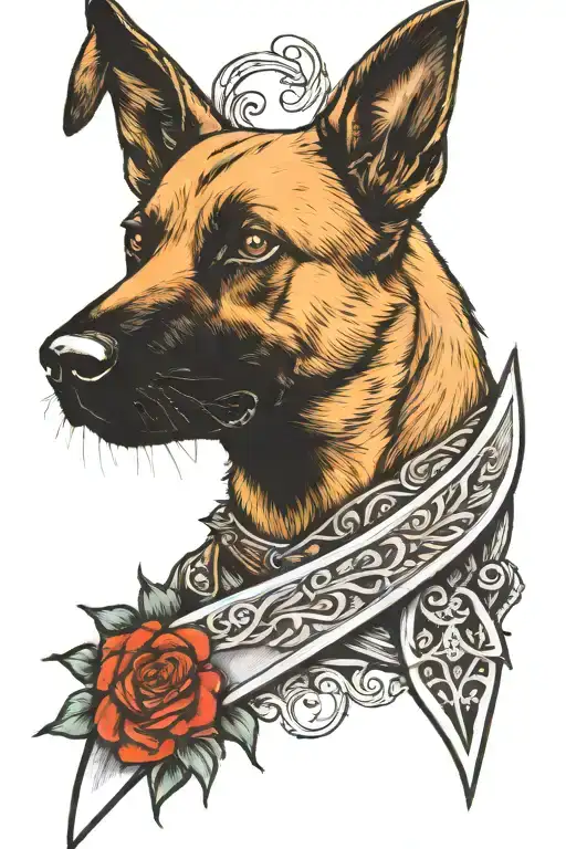 Belgian Malinois Head Biting Dagger