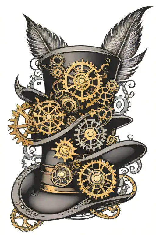 Steam Punk Top Hat With Feather Surrounded By Cogs