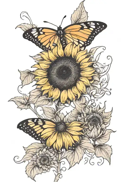 Sunflower And Butterfly Resting