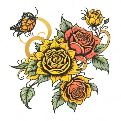 Sunflower And Rose Intertwined