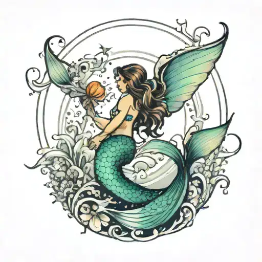 Mermaid Tail Entering The Ocean In A Beam Of Light