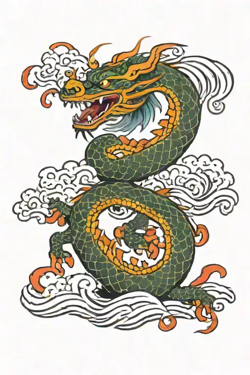 Japanesse Dragon With Waves