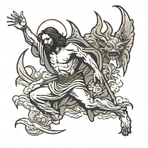Jesus Pushing Down A Demon