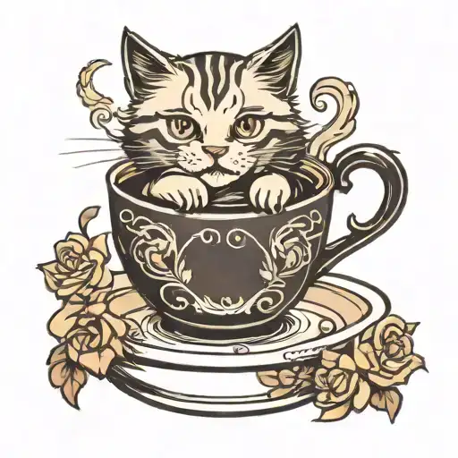 Cat In Coffee Cup Simple