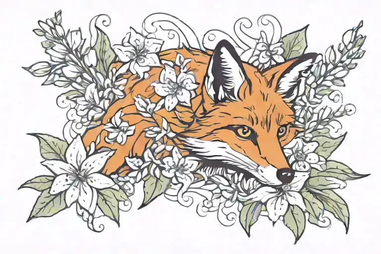 A Fox In A Field Of Lily Flowers