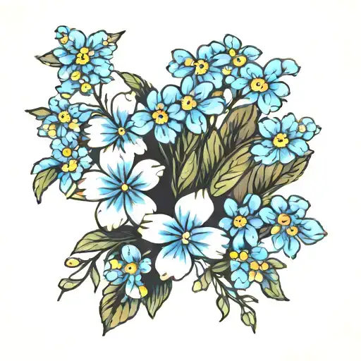Forget-me-not Flower Bunch With Three Dog Footprints