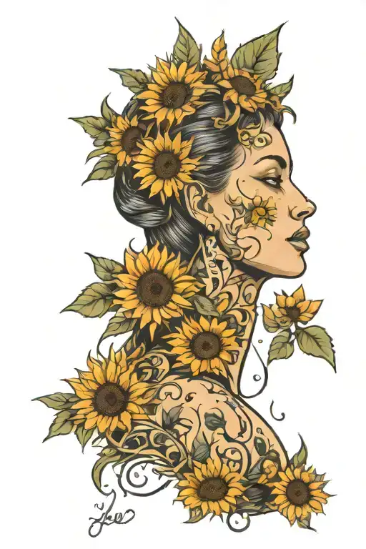 Womens Head With Sunflowers Growing Out Of It And The Words Love Yourself In It