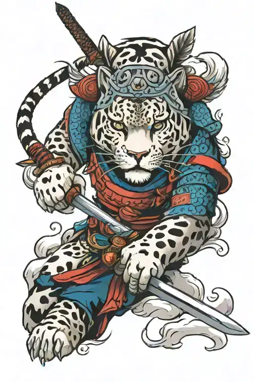 Snow Leopard And Samurai Warrior