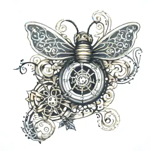 Filigree Style With A Treble Clef Music Note And A Compass With A Bee Inside It