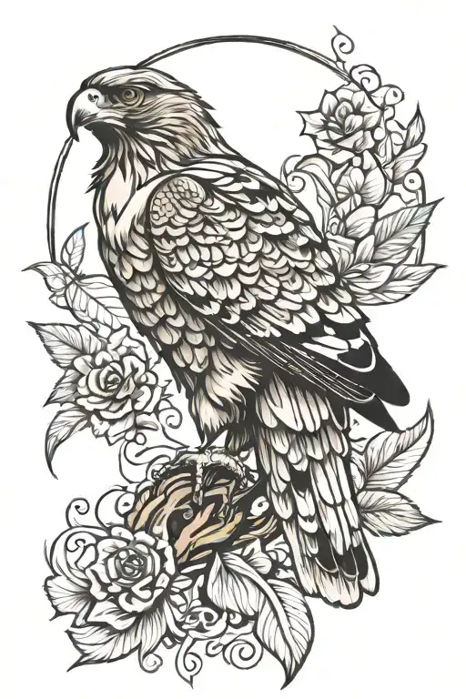 Traditional Style Red Tail Hawk With Intricate Feather Details