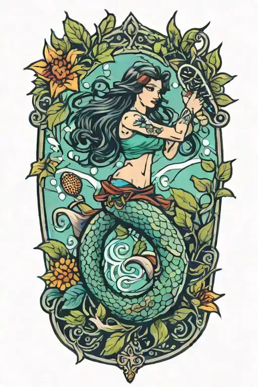 Tennis Climbing Plant Tattoo Mermaid