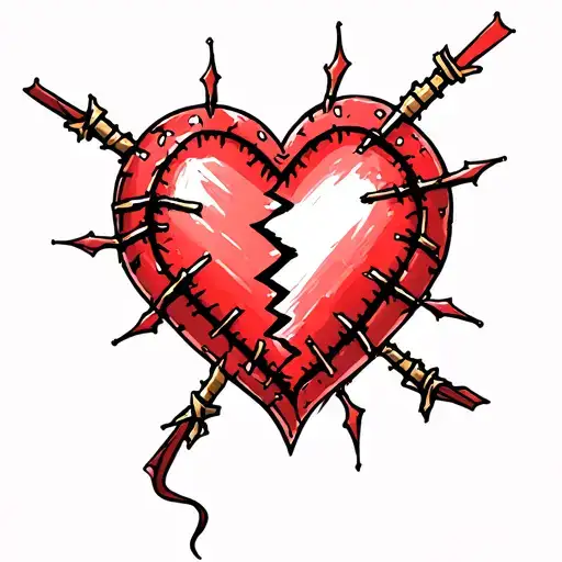 Broken Red Heart With Stitches