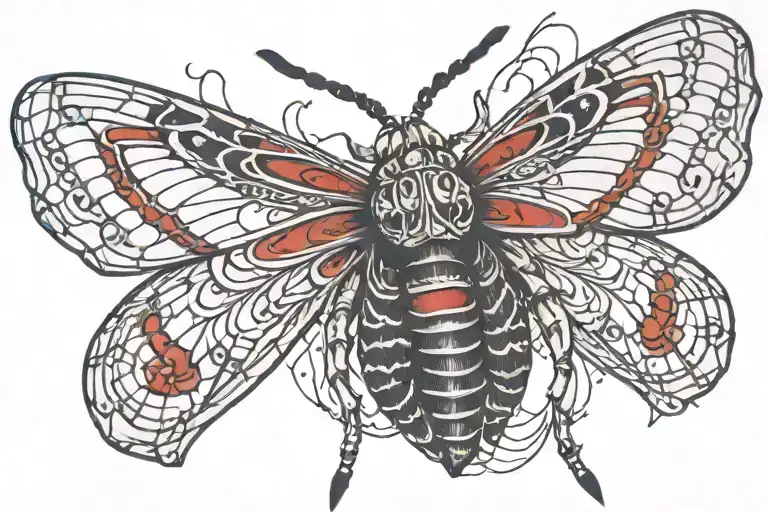 Black-and-white Death Moth With Red And Blue 3-D Style Cobwebs Behind