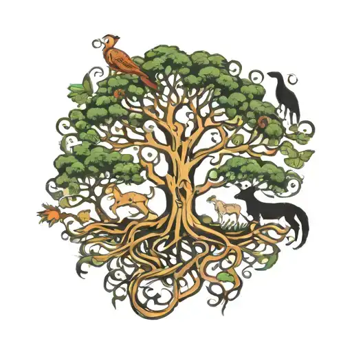 Tree Of Life With Roots With A Woman As The Trunk And 3 Animals Representing 3 Children
