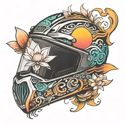 Sunset On The Sea Lotus Flower Beach Motocross Helmet